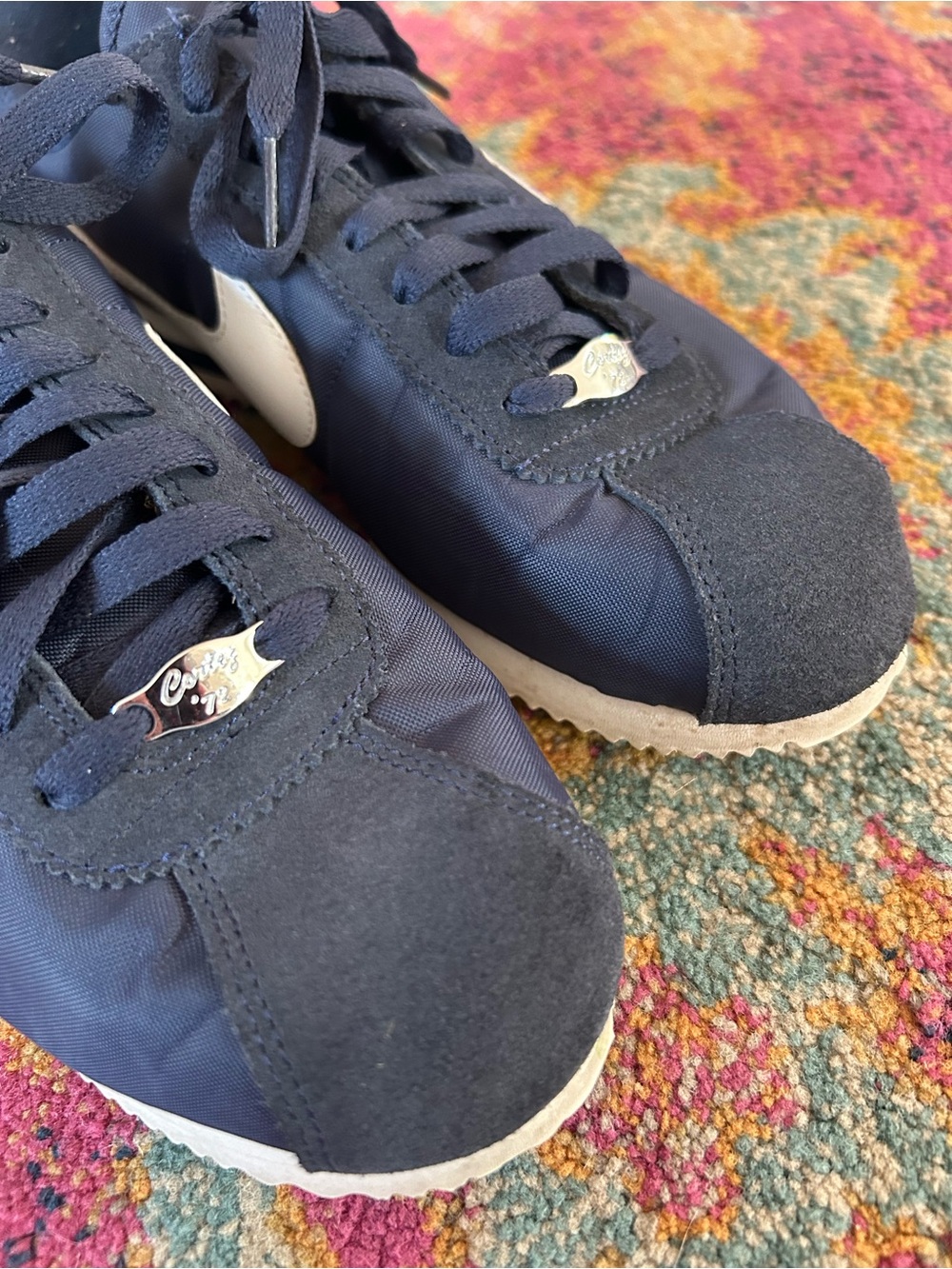Nike | Women’s Navy Blue Canvas/Suede Lace Up Cortez Sneakers White Swoosh 8.5 - Picture 7 of 16